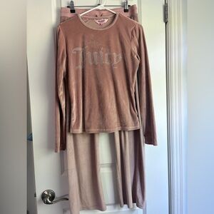 Juicy Couture Mauve Pink Velour Pajama Set with Rhinestone Logos